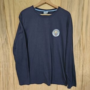 Manchester City Retro Long Sleeve T-Shirt Navy Blue Mens Size XL Runs Small